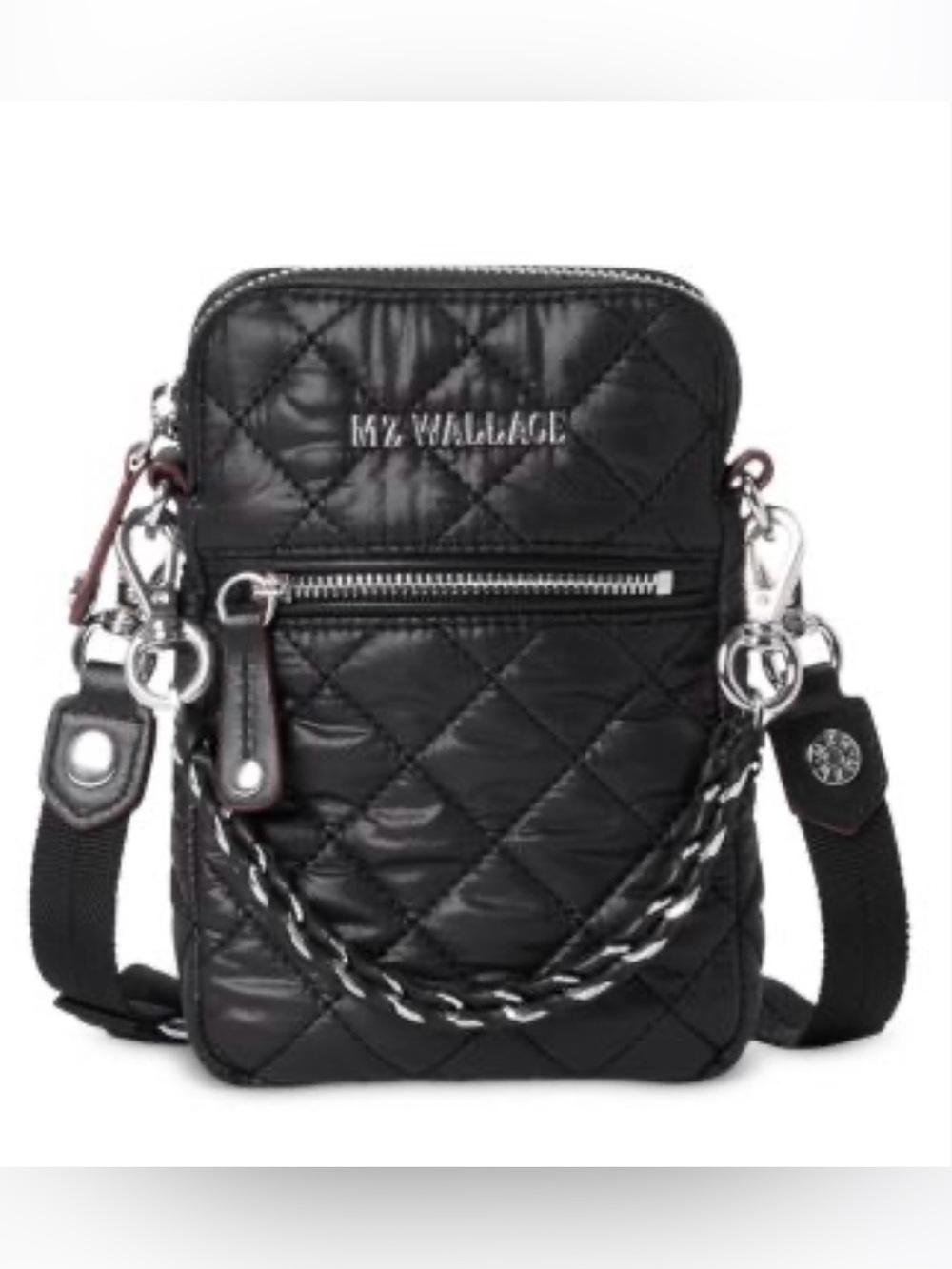 MZ WALLACE Micro Crosby Crossbody Bag Black Quilted Nylon Red Trim Travel
